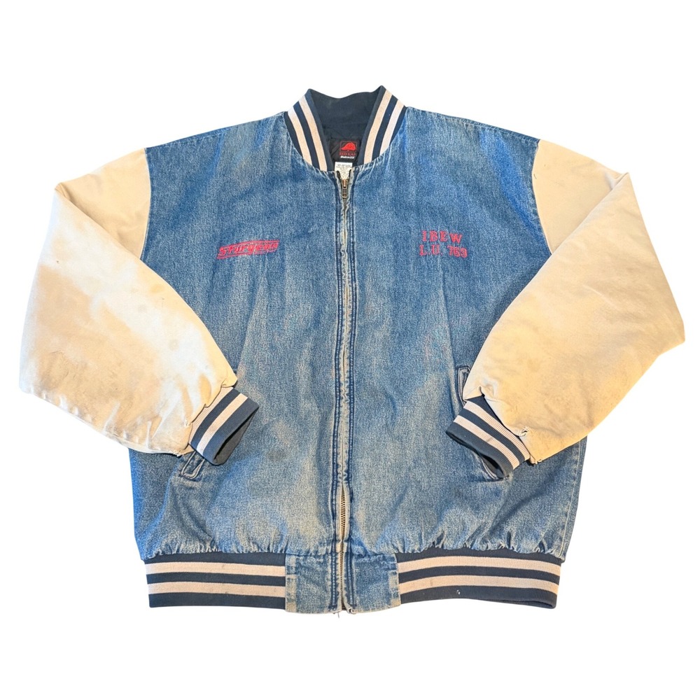 Vintage Red Kap IBEW L.U. 769 Denim Varsity Jacket XL Made in USA Workwear Blue